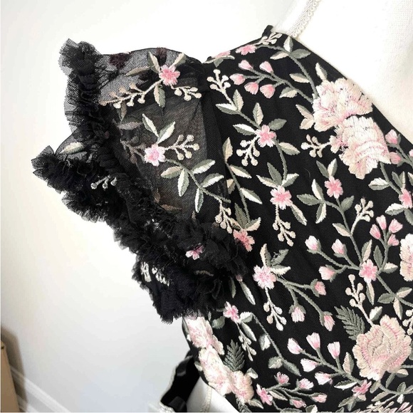 Mac Duggal Embroidered Floral Ruffled One Shoulder Lace Up Gown Black Si… - Picture 11 of 13